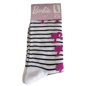 Barbie Profile CREW SOCKS Black White Pink Women's Novelty Shoe Size 9-13 NEW